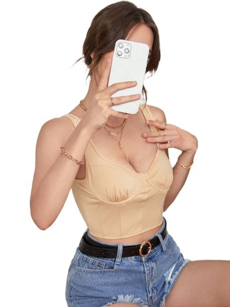 

solid crop sweetheart neckline tank j7eh#, White