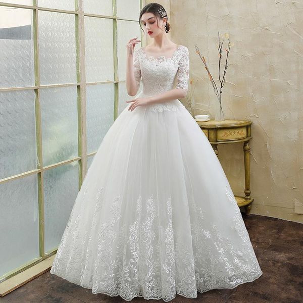 Altri abiti da sposa Abito 2022 Classico O Collo Mezza manica Taglie forti Abito da sposa principessa con lacci Ricamo Slim Vestido De NoivaAltro