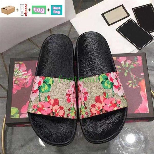 

2022 fashion luxury slides slippers designer shoes snake print slide summer wide flat leather rubber flats sandals with box dust bag, Black