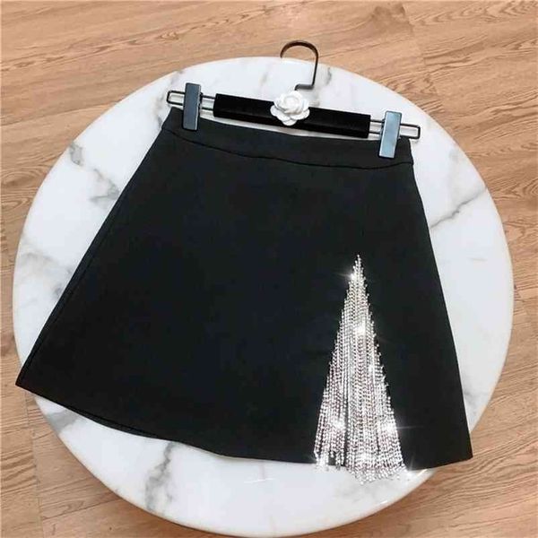 

deat summer new arrival casual black and white rhinestones tassel high waist a line short skirt women se232 210325