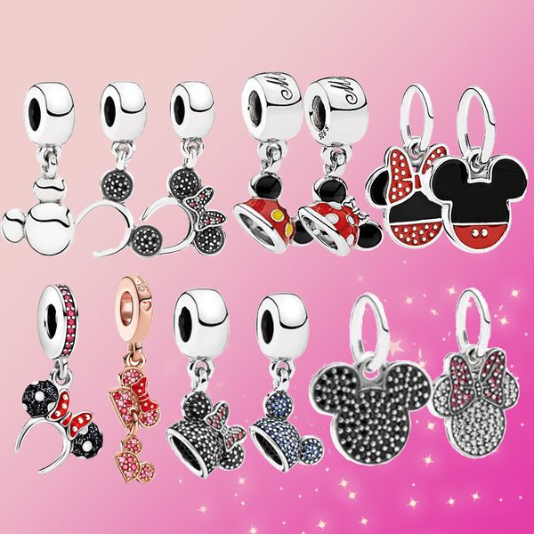 

925 silver charm mouse hairpin dangle charm pendant fit pandora bracelet women jewelry, Black