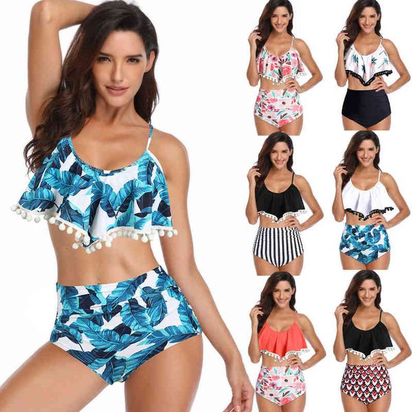 

luxury designer women's swimwear bikini goleman's swimsuit ruffled small ball high waist bikini belly covering bikini swimsuit wom, White;black