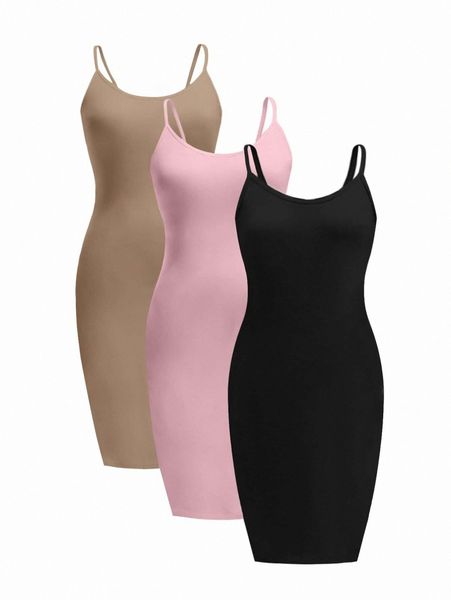 

plus 3pcs solid bodycon dress z524#, Black