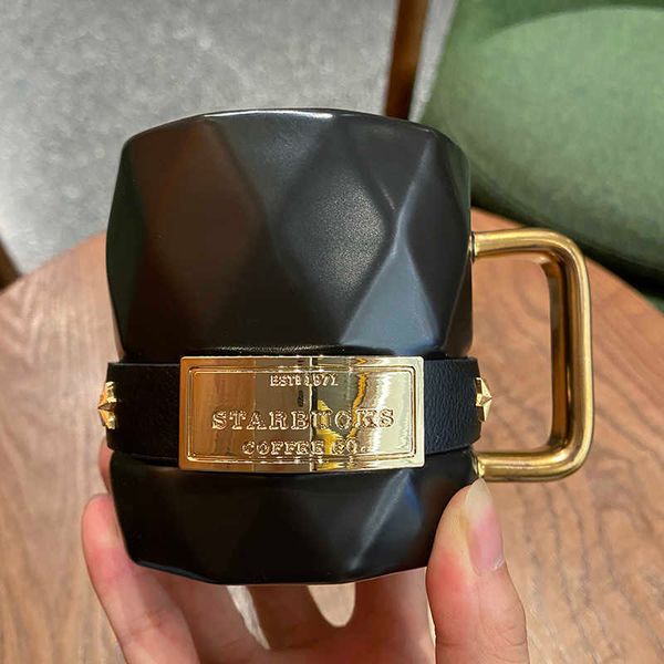 

starbucks cup black gold ribbed belt mug copper medal girl creative high beauty ceramic belt coffee cup