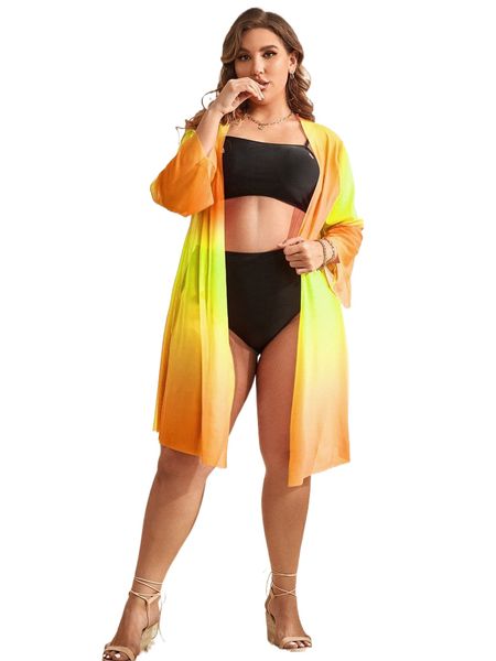 

plus ombre open front kimono 32ph#, Black;gray