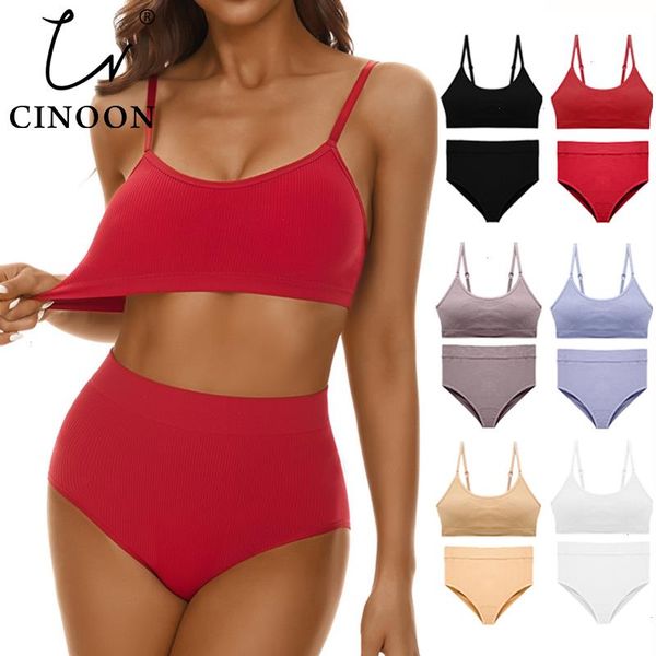 

seamless tanks bras set female underwear wireless bra crop women high waist underpants soft bralette lingerie, Red;black