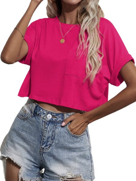 

batwing sleeve pocket patched crop tee p9he#, White