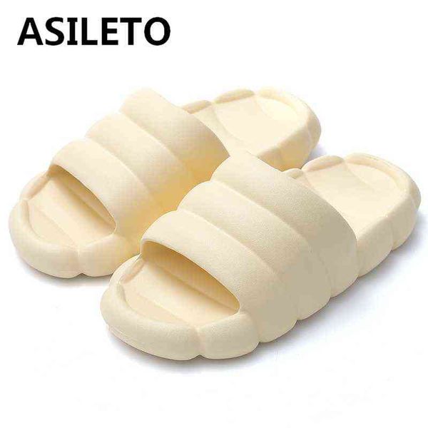 

asileto slippers women summer fashion home bathroom sandals thick bottom couple slides anti-slip floor indoor casual shoes s3524 t220728, Black