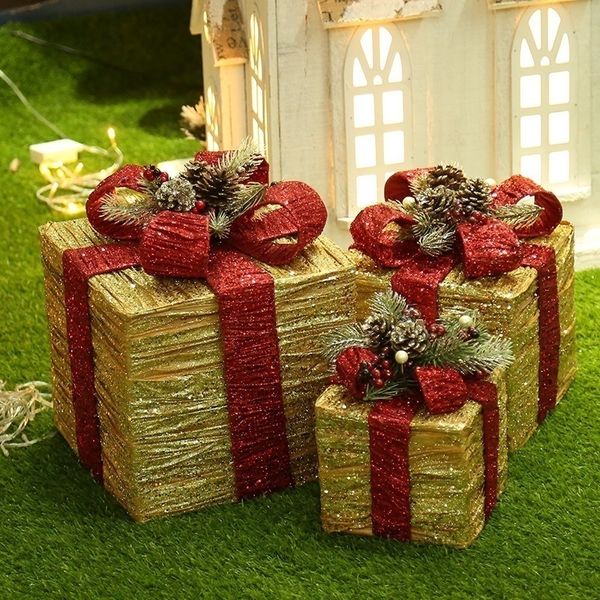 Светодиодная подарочная коробка рождественские украшения рождественские орнаменты орнамент орнамент орнамент рождественские украшения для домашнего года детское подарок 201203