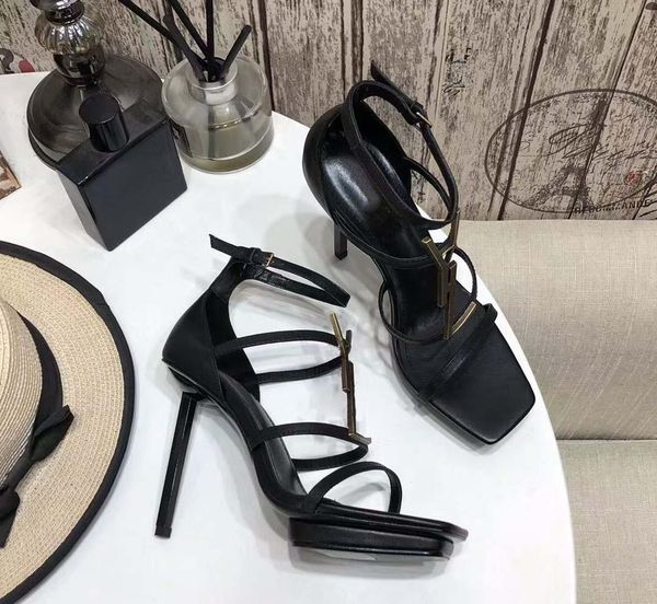 

designer sandals women high heels metal letters sandal classic sl pumps open toe stiletto heel brand wedding dress shoes, Black