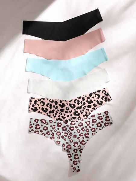 

6pack leopard no show panty set e5qr#, Black;red