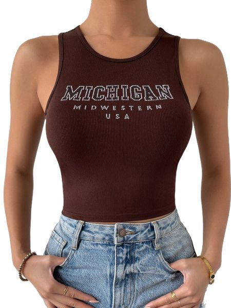 

letter rhinestone tank o28q#, White