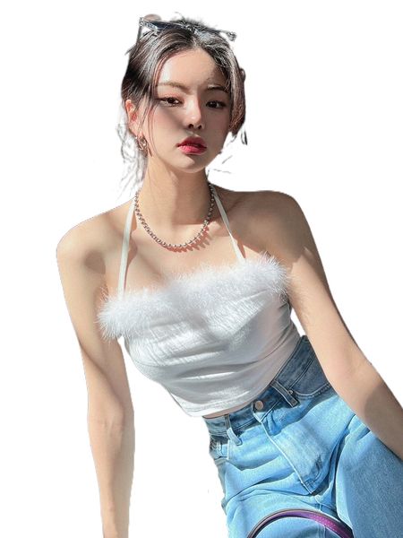 

dazy fuzzy trim backless halter r6an#, White