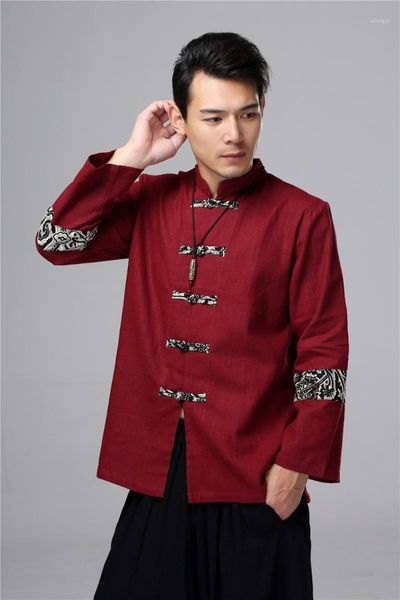 Ankunft 2022 Herren Kleid Männer Lose Patchwork Shirts Mantel Chinesischen Stil Mandarin Kragen Langarm Casual D395 Männer