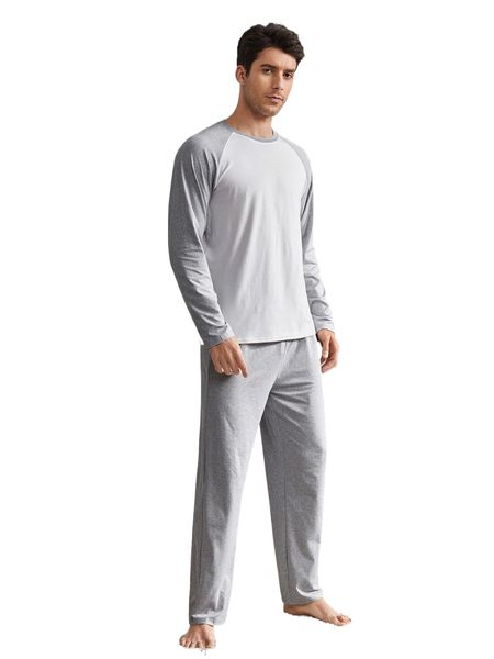 

men contrast raglan sleeve lounge set s1dk#, Black;brown