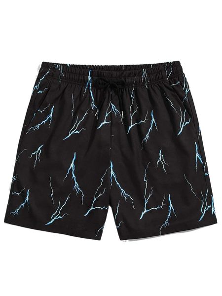 

romwe guys lightning print knot shorts j58i#, White;black
