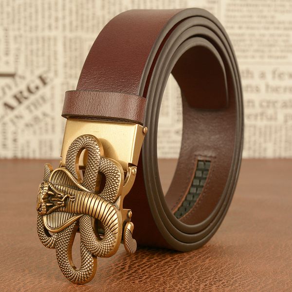 

new automatic buckle belt cowhide cobra casual men's jeans student fashion classic luxury designer belts for men male chastity fashion, Black;brown