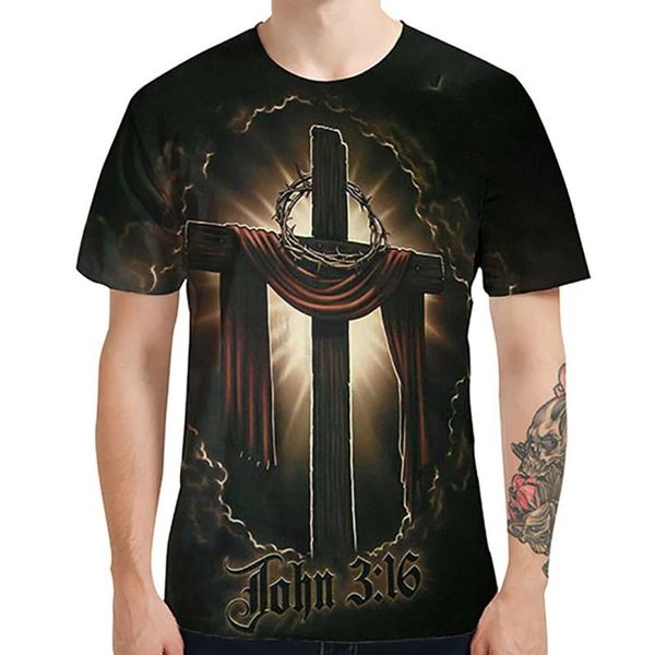 T-shirt da uomo Jesus Cross Print Uomo Estate Poliestere O Collo Manica corta Top Tees Christian Style Uomo Abbigliamento T-shirt oversizeUomini