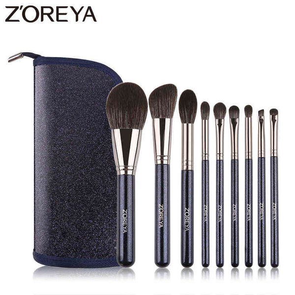 Makeup Tools Zoreya Brand Super Soft Synthetic Hair Powder Sky Blue Brush Kit Kit Taillighter Blush Blush Blushing The Shadow Щетки 9PCS220422
