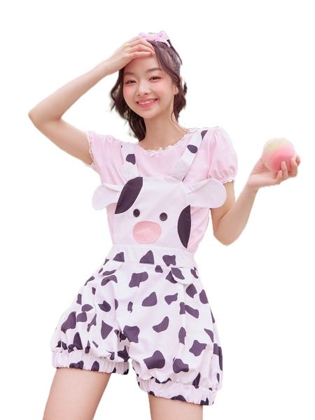 

kawaii cartoon pattern pinafore jumpsuit 60zl#, Black;white
