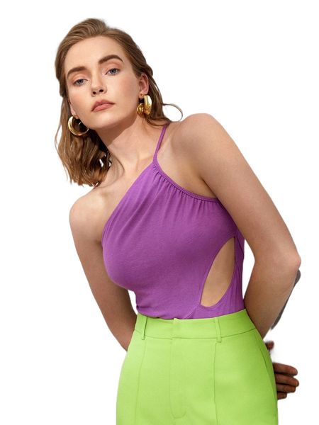 

one shoulder ruched cut out bodysuit w4lu#, White