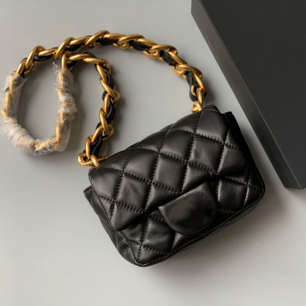 

22p france womens clasic mini flap square bags quilted lambskin genuine leather thick chain shoulder outdoor sacoche luxury designer purse h