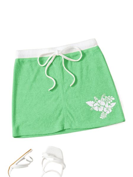 

floral print drawstring waist bodycon skirt i5jd#, Black