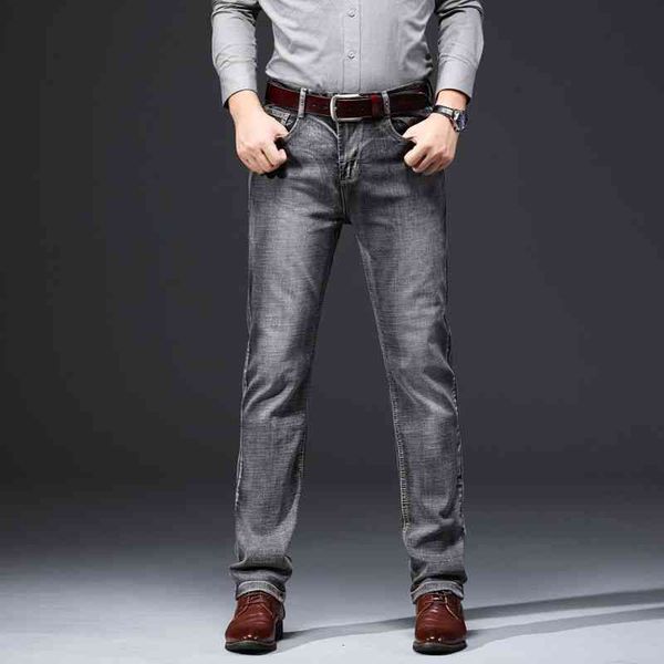 

men's jeans spring and autumn slim straight elastic black grey denim pants men's business casual jeans trend gm0u, Blue