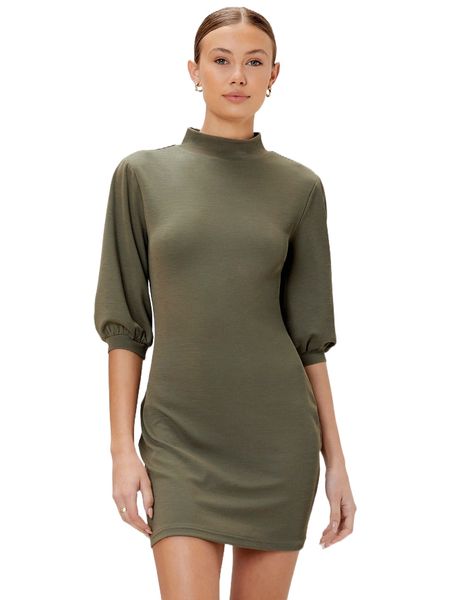 

motf eco recycled polyester mock neck dress v8lt#, Black;gray