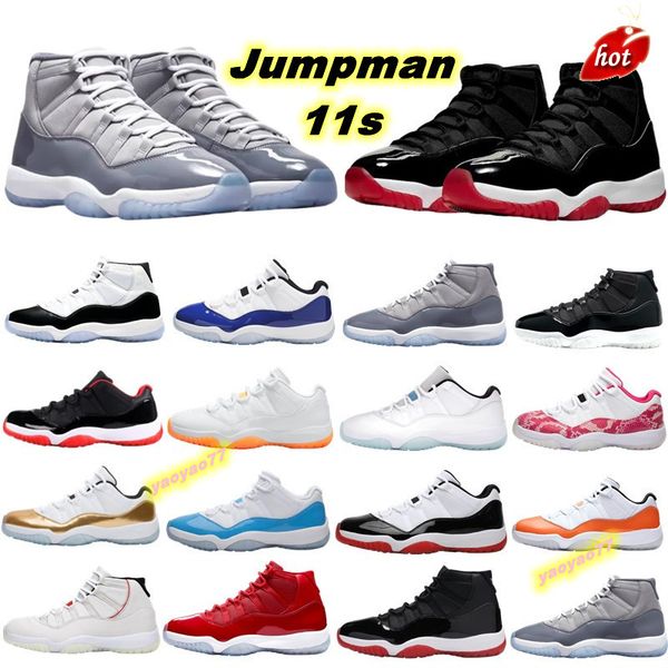 

cool grey 11 11s mens basketball shoes 25th anniversary low legend university blue white bred concord cap and gown men women sneakers, Black