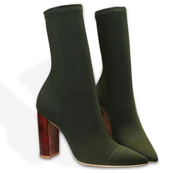 

2020 new sock boots for women high heel boots stretch fabric mid-calf winter shoes square heels women plus size300z, Black