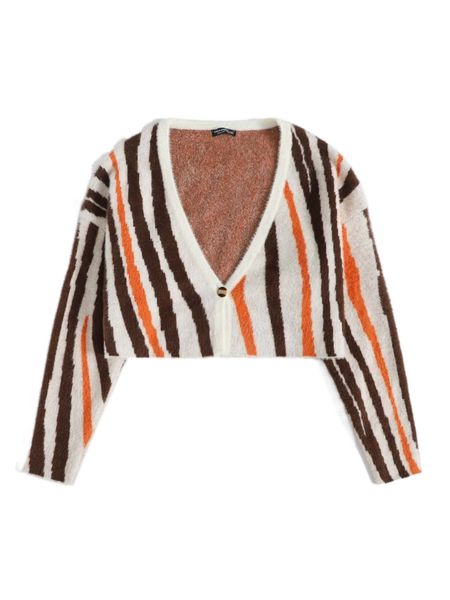 

plus block stripe pattern drop shoulder fuzzy cardigan s2ak#, Black