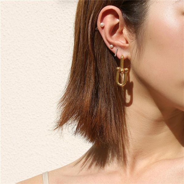 

2022 new punk stud earrings vintage metal link chain earrings for women hiphop earring u chains brincos gothic jewelry gold ear bi3367, Golden;silver