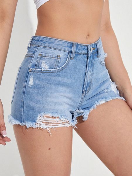 

washed ripped raw hem denim shorts c8p8#, White;black