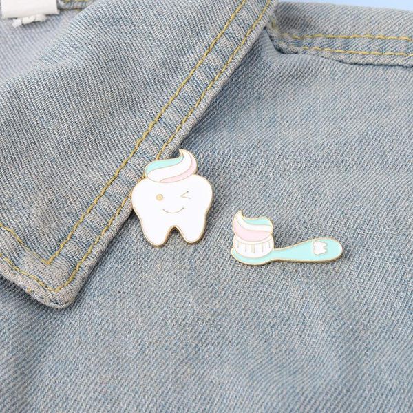 

pins, brooches cute children jewelry toothpaste toothbrush tooth enamel pins bag lapel badge cloth decoration, Gray