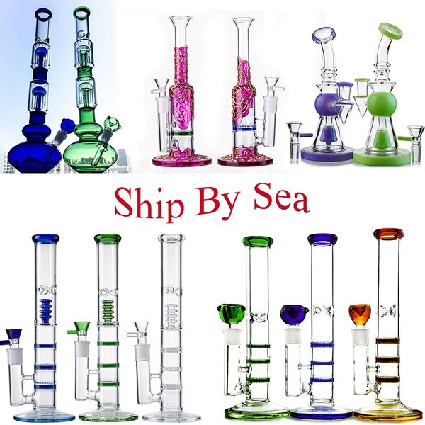 Navio por mar Grosso de vidro Bong Hookahs Beecomb Showerhead Perc Rigs Petróleo Double Dabl Rig 14mm Fêmea Feminino Arenga Tubos de Água