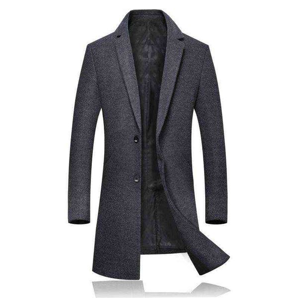 

men's wool & blends autumn winter woolen coat mens british wind solid color long section slim windbreaker england style t220810, Black
