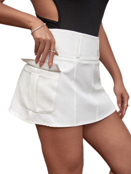 

pocket side zipper back mini skirt o8dt#, Black