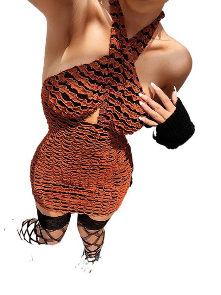 

frill trim backless halter bodycon dress 67vs#, Black;gray