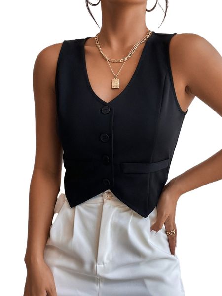 

button front vest blazer j4sh#, White