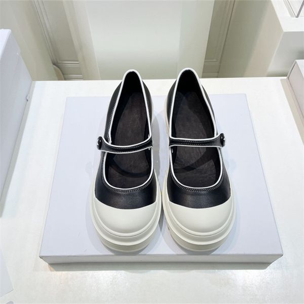 

autumn new casual shoes classic simple rubber toe thick bottom loafers square buckle womens shoe, Black