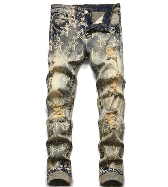 Designer mass de jeans Cool estilo de luxo jeans calça angustiada motociclista raspada azul jean jean slim fit size 29-38