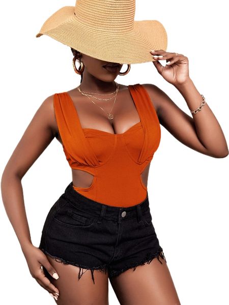 

sxy cut out ruched cami bodysuit j41w#, White