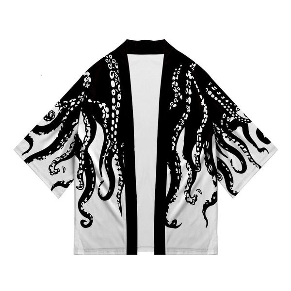 Мужские повседневные рубашки больших размеров с принтом осьминога, летние шикарные свободные японские уличные рубашки, кардиган для женщин и мужчин, кимоно Харадзюку, топы для косплея, юката 230206
