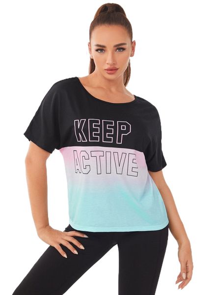 

color-block slogan graphic sports tee x9lt#, Gray