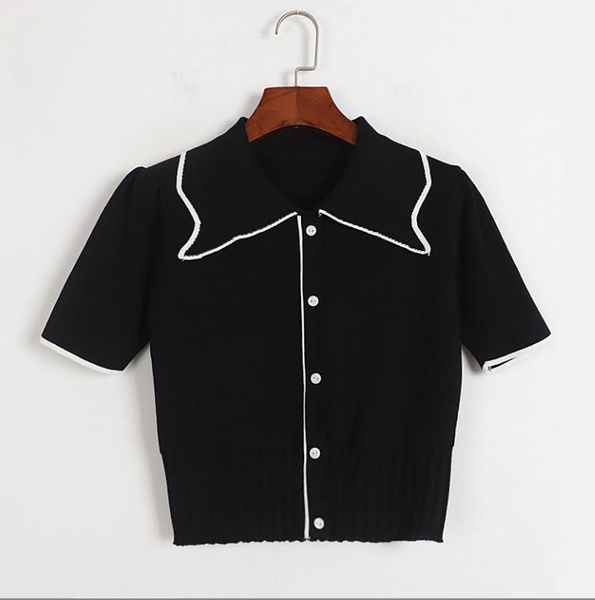 

501 2022 summer kint pullover short sleeve lapel neck pink yellow black white blue brand same style sweater plaid luxury womens clothes dl, White;black