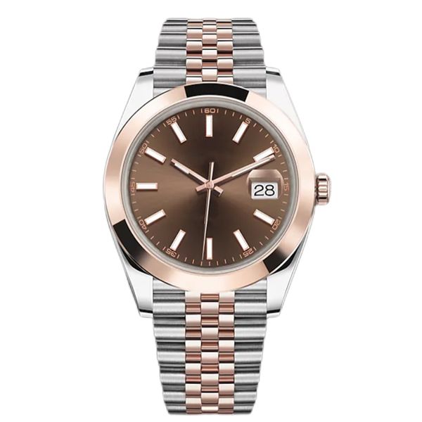 

men's watch size 41mm sports movement 904l stainless steel bracelet rose gold face luminous waterproof watch, Slivery;brown