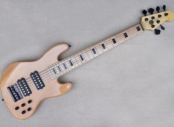 

natural wood color 6 strings electric bass guitar with maple fingerboard