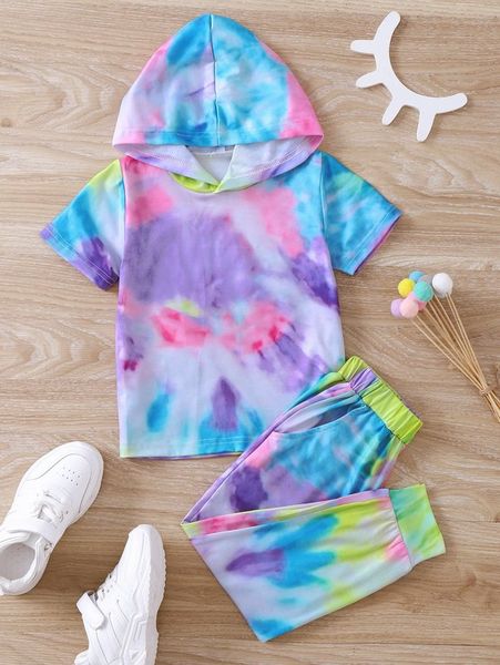 

toddler girls tie dye hooded tee & sweatpants she, White