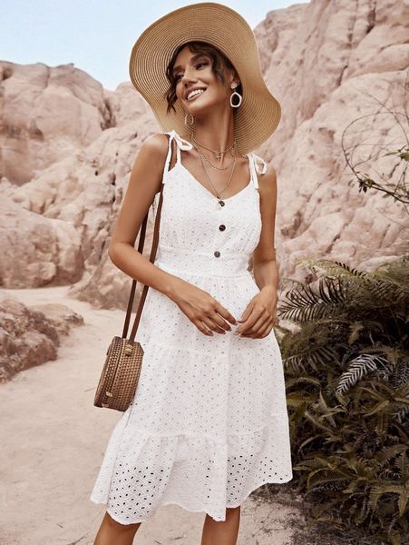 

tie shoulder ruffle hem schiffy cami dress 87wq#, Black;gray